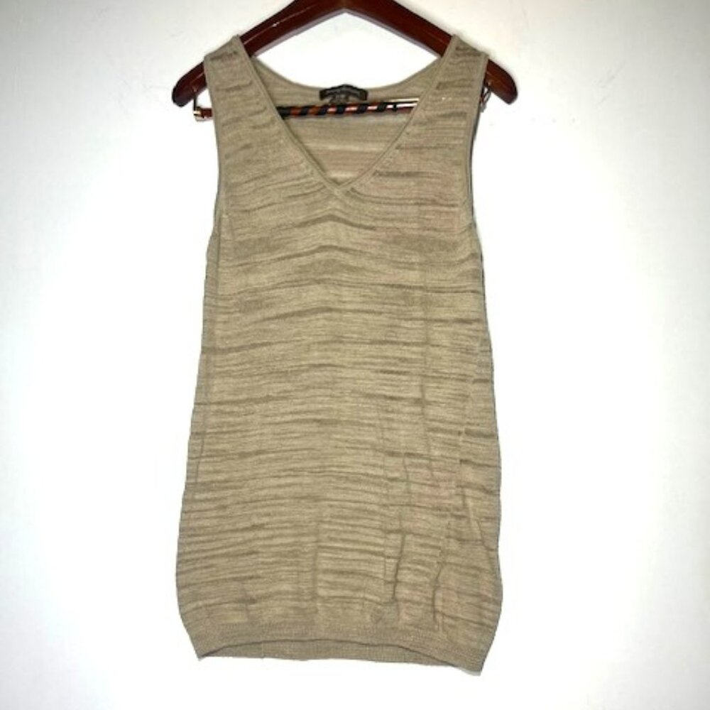 Tommy Bahama Sheer V Neck Stretch Lightweight Sleeveless Tan Knit Tank Top Sz M